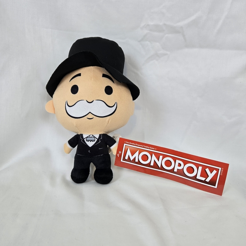 Mr. Monopoly Man Uncle Pennybags 9”‎ Black Suit Big Head Plush Toy Hasbro New